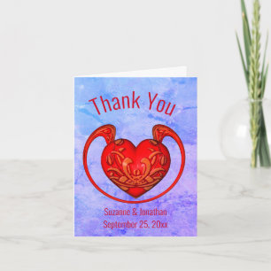 Ornate Red Heart Personalized Wedding Thank You Card