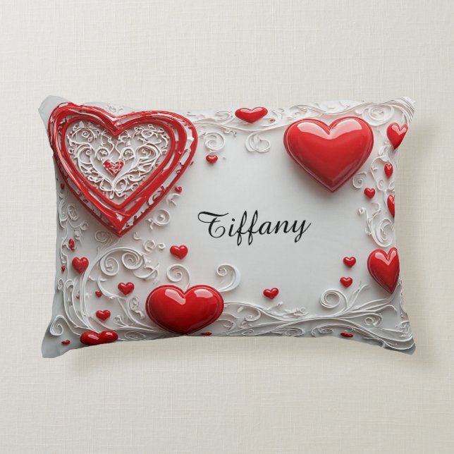 Ornate Red Hearts Decorative Frame Accent Pillow (Front)