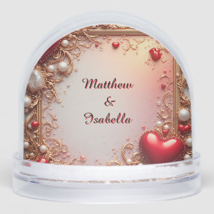 Ornate Red Hearts with Gold and Pearls Snowglobe