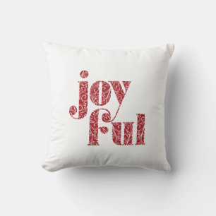 Ornate Red Joyful typography Christmas/Holiday Throw Pillow