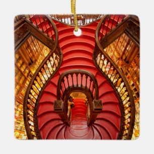 Ornate red stairway, Portugal Ceramic Ornament