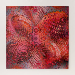 Ornate Red Symmetrical Paisley  Motif Jigsaw Puzzle