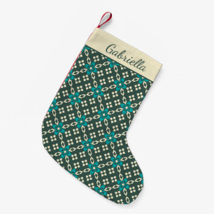 Ornate Retro Pattern Emerald Green Personalized Small Christmas Stocking
