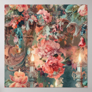 Ornate Rococo Colourful Florals Poster