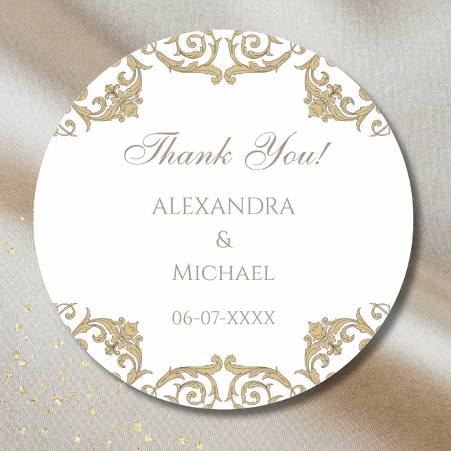 Ornate Rococo Victorian Wedding Thank You Classic Round Sticker (Creator Uploaded)