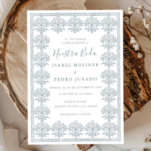 Ornate Romantic Vintage Blue Nuestra Boda Wedding Invitation