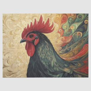 Ornate Rooster Portrait Decoupage Tissue Paper