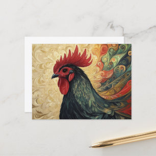 Ornate Rooster Portrait Postcard