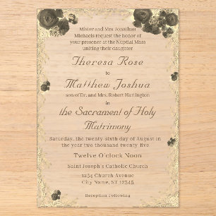 Ornate Roses Catholic Wedding Invitation
