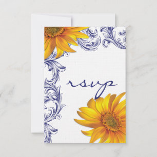 Ornate Royal Blue and Yellow Sunflowers RSVP