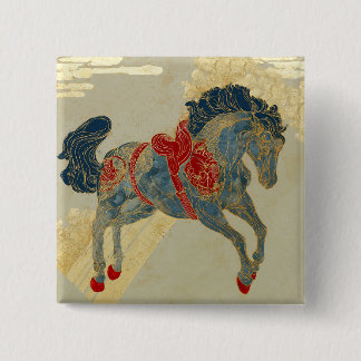Ornate Royal Blue Horse 2 Inch Square Button