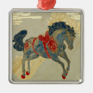 Ornate Royal Blue Horse  Metal Ornament