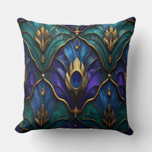 Ornate Royal Peacock & Gold Luxury Pillow