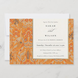 Ornate Rust Orange Floral Peacock Wedding Invite