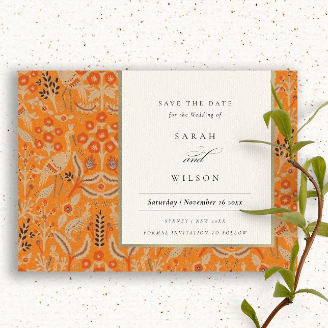 Ornate Rust Red Floral Peacock Save The Date Card (Creator Uploaded)