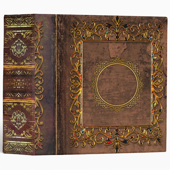 Ornate Rustic Bejeweled Faux Leather Celtic Binder (Front/Spine)