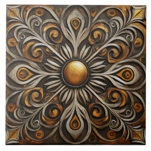 Ornate Scrollwork with Golden Center2 Tile