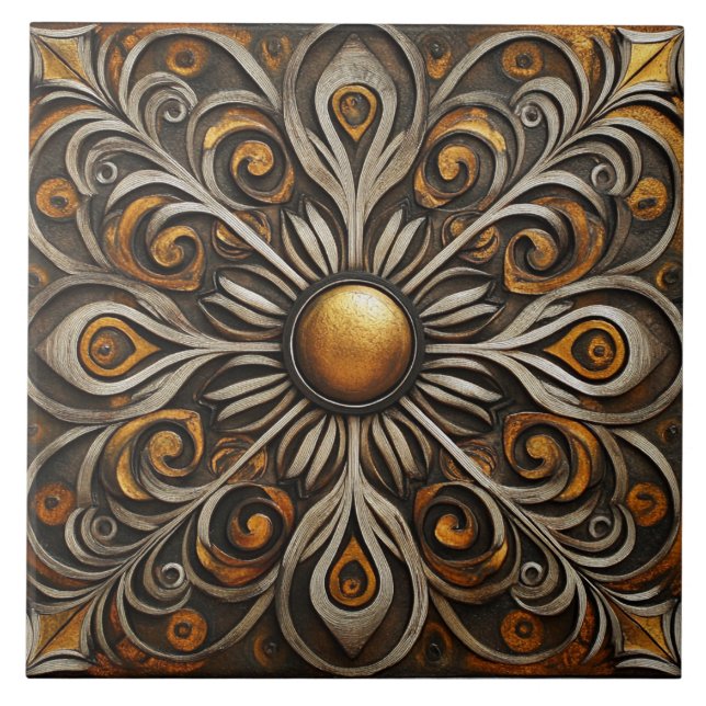 Ornate Scrollwork with Golden Center2 Tile (Front)