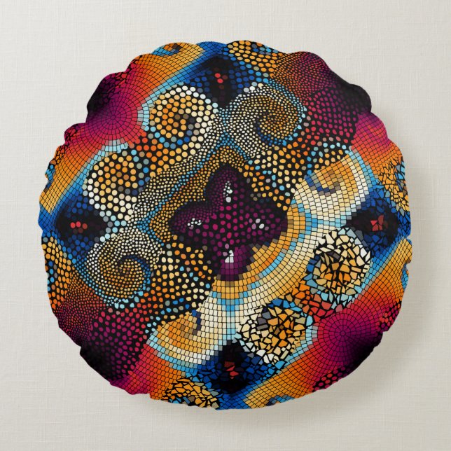 Ornate seamless texture background. Diagonal waves Round Pillow (Front)