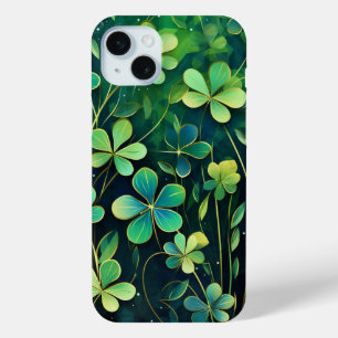 ORNATE SHADES OF GREEN & GOLD IRISH SHAMROCKS iPhone 15 MINI CASE