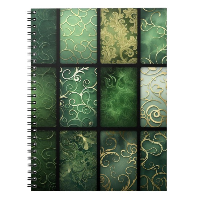 ORNATE SHADES OF GREEN IRISH CELTIC THEME NOTEBOOK (Front)
