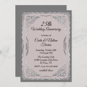 Ornate Silver and Blue Wedding Anniversary Invitation