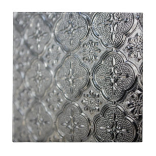 Ornate Silver Glass Design Tile