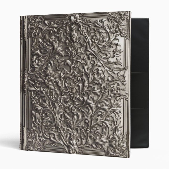 Ornate Silver Leaf Gothic Leather Book of Shadows Binder (Front/Inside)