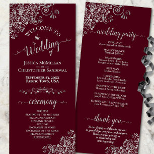 Ornate Silver on Burgundy Simple Elegant Wedding Program