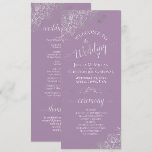 Ornate Silver on Lavender Simple Elegant Wedding Program