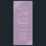 Ornate Silver on Lavender Simple Elegant Wedding Program<br><div class="desc">This beautiful wedding program features an elegant design with white text on a dusty purple or lavender background and lacy silver grey faux foil curls and swirls in the corners. The titles are written in fancy script calligraphy, and there is space for your ceremony and wedding party details, as well...</div>