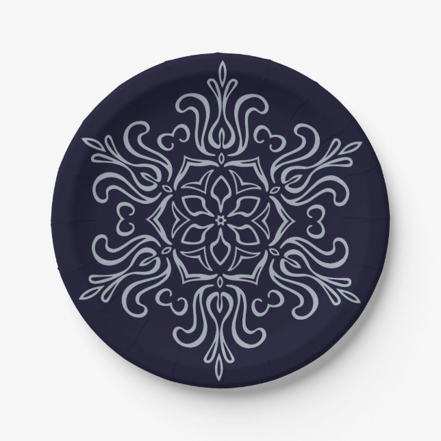 Ornate Silver Snowflake Paper Plate (Front)