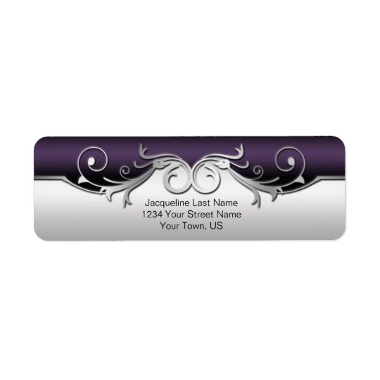 Ornate Silver Swirls Purple Black Gradient Return Address Label