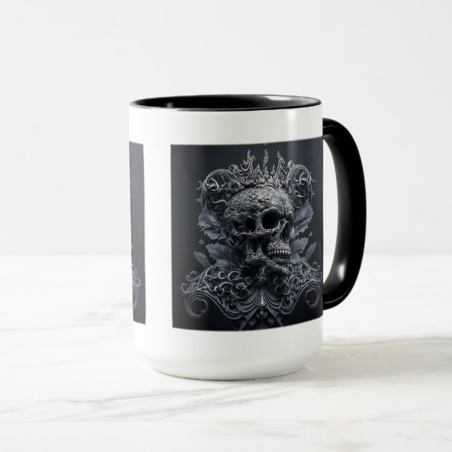 Ornate Skull Combo Mug, 15 oz  Mug (Front Right)
