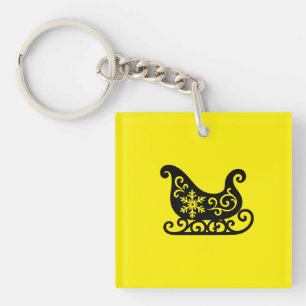 Ornate Sleigh with White Snowflake Design Keychain
