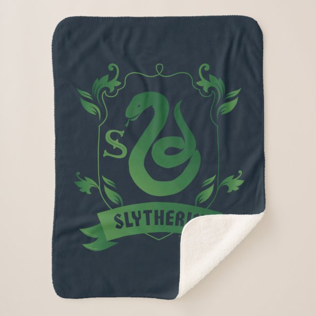 Ornate SLYTHERIN™ House Crest Sherpa Blanket (Front)