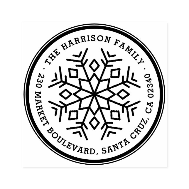 Ornate Snowflake Family Name & Return Address Rubber Stamp (Imprint)