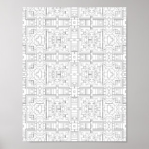 Ornate Square Grid Colouring Page Pattern Design Poster