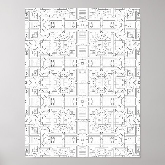 Ornate Square Grid Colouring Page Pattern Design Poster (Front)