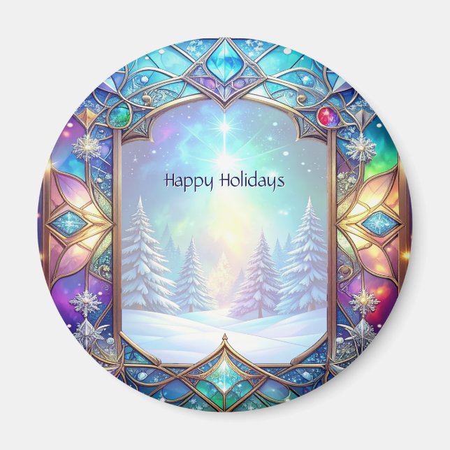 Ornate Stained Glass Pattern Holiday Magnet (Front)