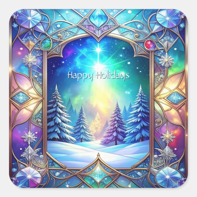 Ornate Stained Glass Pattern Holiday Sticker (Front)