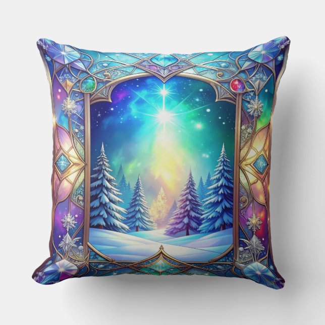 Ornate Stained Glass Throw Pillow (Front)