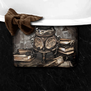 Ornate Steampunk Cauldron   Spellbooks and Clocks Bath Mat