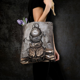 Ornate Steampunk Cauldron   Spellbooks and Clocks Tote Bag