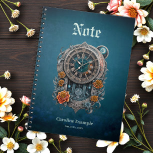 Ornate Steampunk Clock with Roses. Notebook