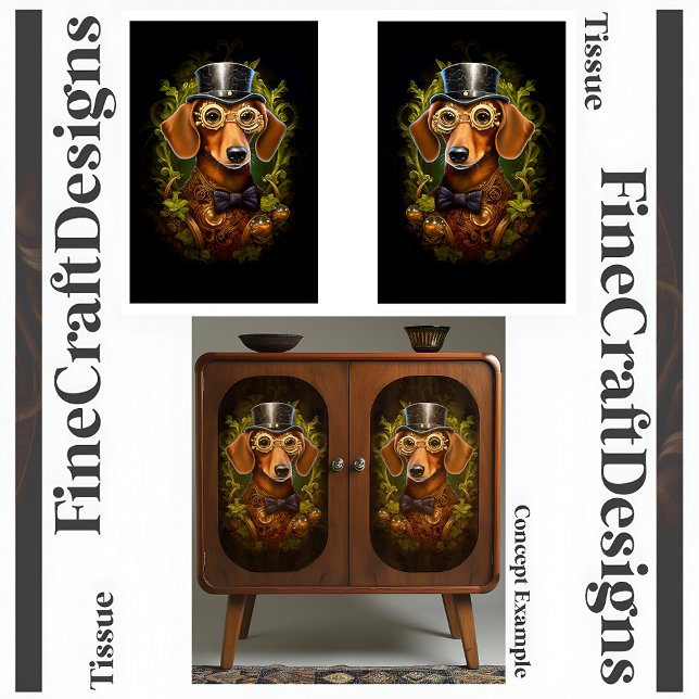Ornate Steampunk Dachshund Dog Decoupage L&R 149 Tissue Paper (Creator Uploaded)