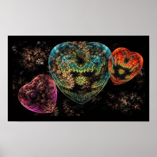 Ornate Steampunk Velvet Textured Hearts Poster (Front)