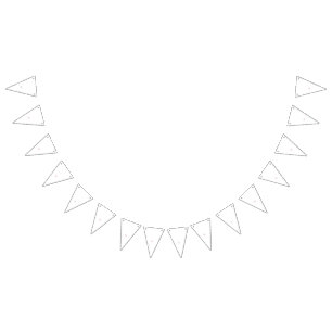 Ornate, stylized flower design in black, white, an bunting flags