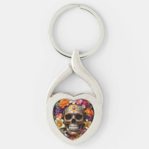 Ornate Sugar Skull Keychain