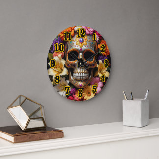 Ornate Sugar Skull Large Clock